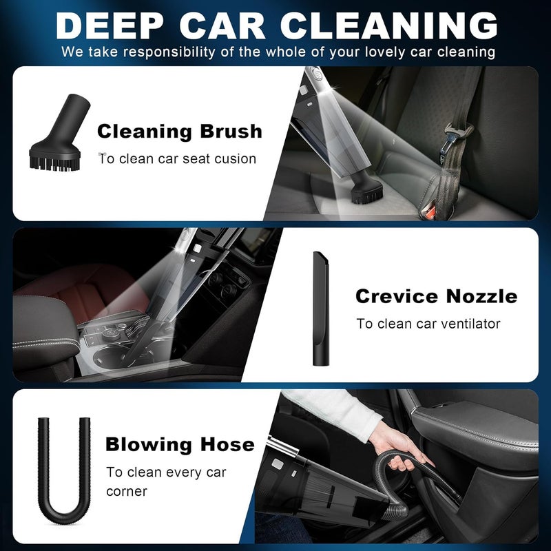 DRECELL Car Vacuum, Portable Vacuum Cleaner with Powerful 7000PA Suction, DC 12V Power 16.4Ft Cord Wired Vacuum Cleaner, LED Light, Car Accessories for Men/Women, Black - Image 3